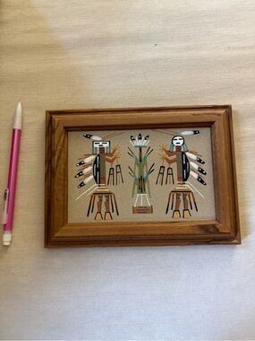Navajo Sandpainting Artwork in Brown Frame